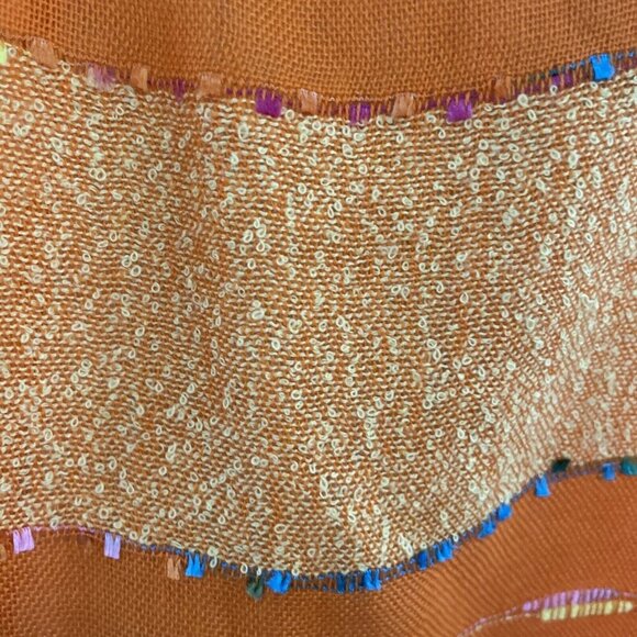 Handwoven Striped Wrap Scarf Orange Colorful Fringe Lightweight Boho 27X76" - Picture 3 of 9